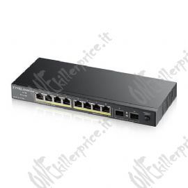 SWITCH ZYXEL GS1100-10HP UNMANAGED 8P Gigabit (fino a 120W) +2P SFP Gigabit design senza ventole Desktop