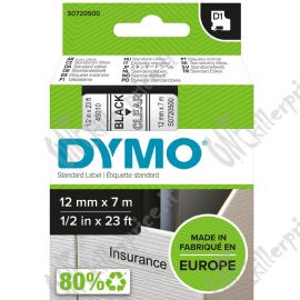 DYMO D1 - Standard Etichette - Nero su trasparente - 12mm x 7m