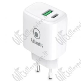 ALIMENTATORE ATLANTIS UNIVERSALE per SMARTPHONE E TABLET P008-PD20GN-2U AC 20W output 1xUSB 1xUSB-C PD TECNOLOGIA GAN