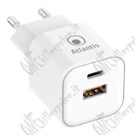 ALIMENTATORE ATLANTIS UNIVERSALE per SMARTPHONE E TABLET P008-PD35GN-2U AC 35W output 1xUSB 1xUSB-C PD TECNOLOGIA GAN